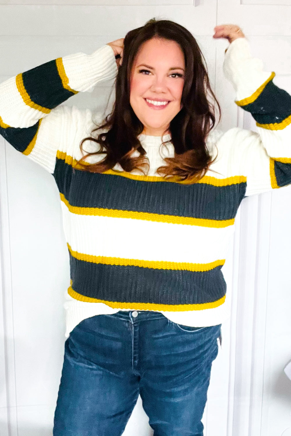 Yellow & Ivory Stripe Oversized Knit Sweater