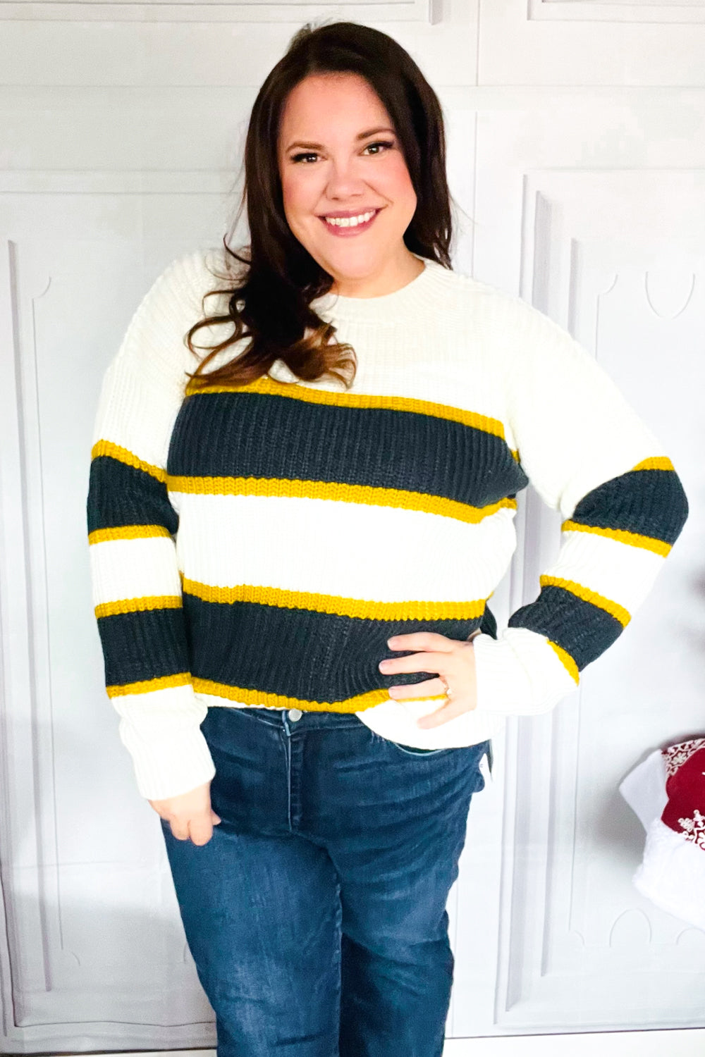 Yellow & Ivory Stripe Oversized Knit Sweater