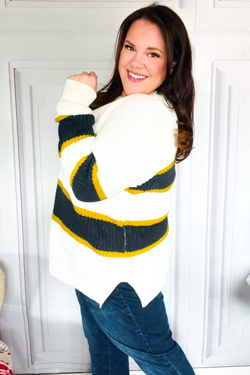 Yellow & Ivory Stripe Oversized Knit Sweater