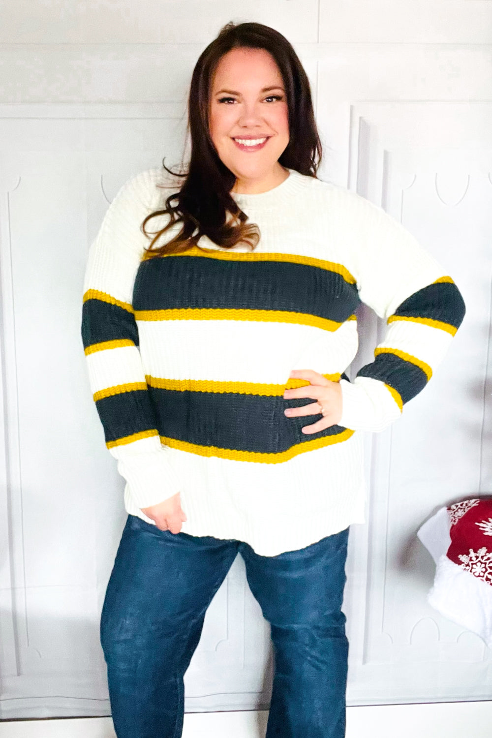 Yellow & Ivory Stripe Oversized Knit Sweater