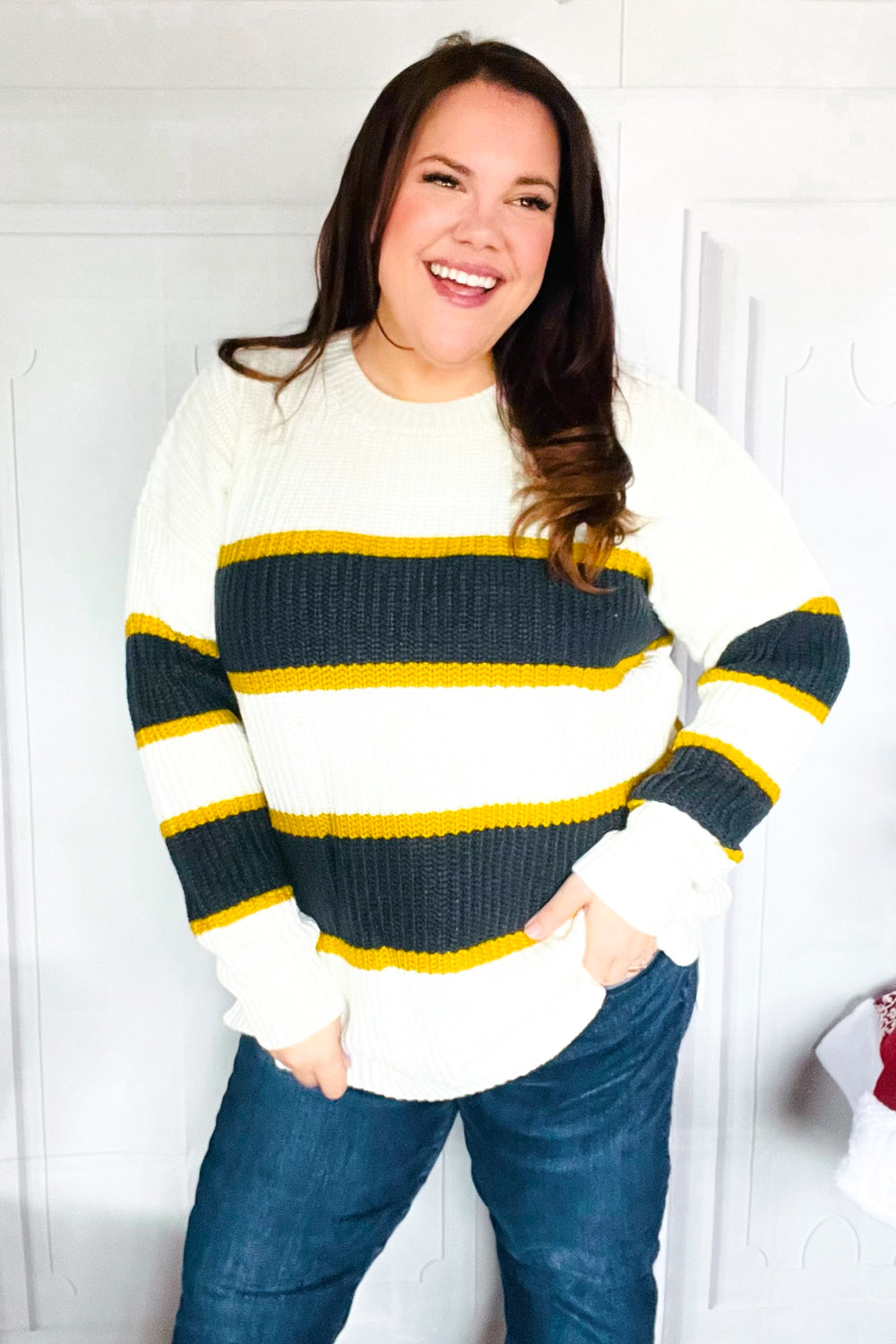 Yellow & Ivory Stripe Oversized Knit Sweater