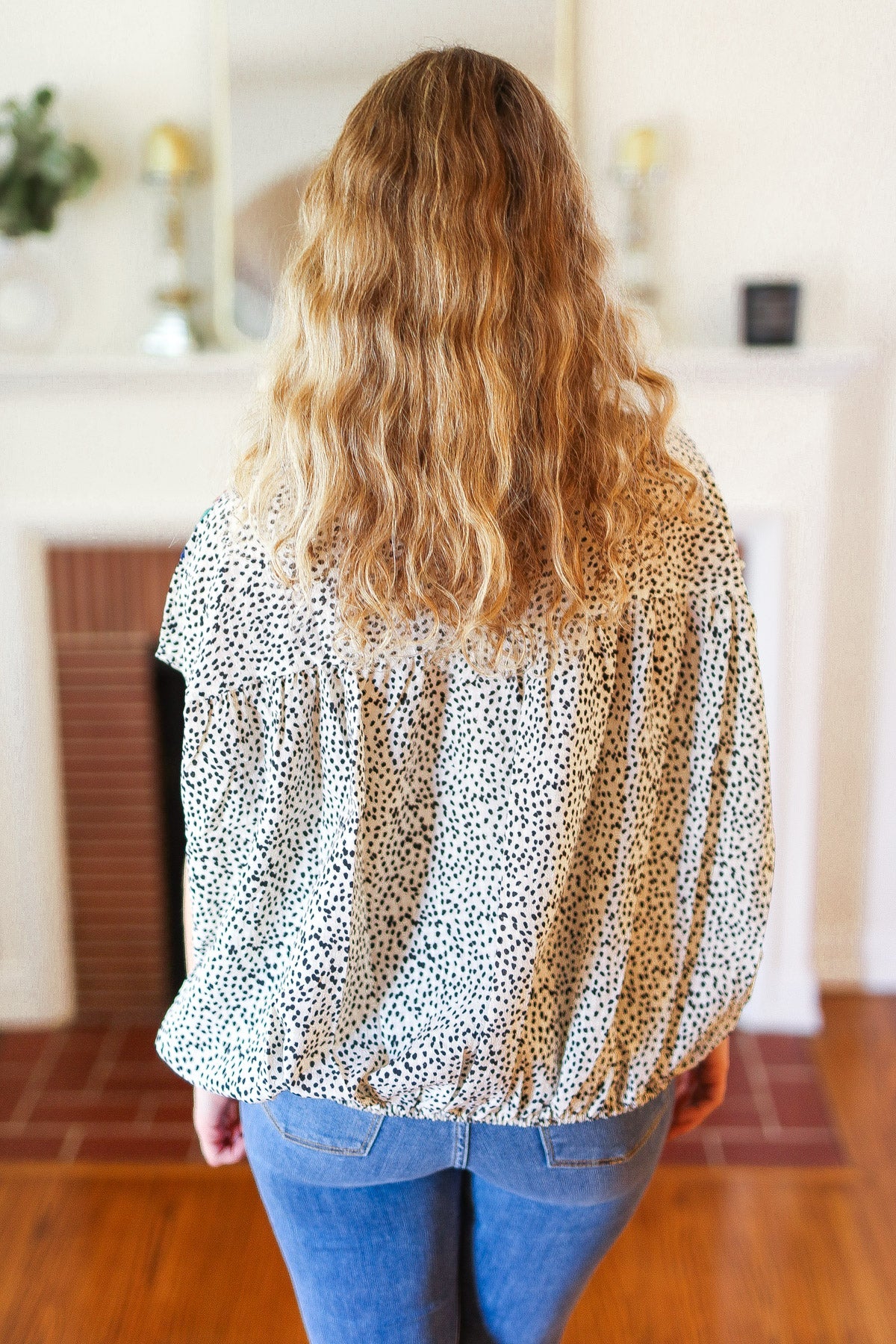 Taupe Animal Floral Embroidery Button Down Top