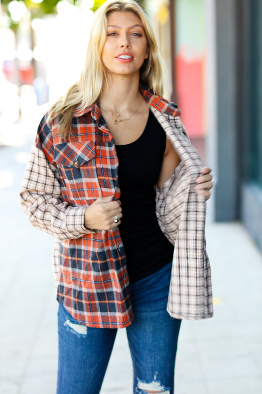 Rust & Taupe Plaid Color Block Shacket
