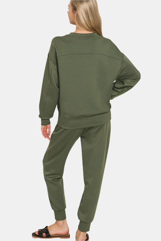 Blue Indigo Scuba Crewneck Pullover & Joggers Set