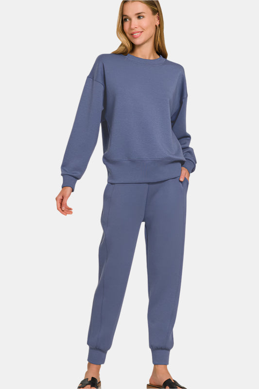 Blue Indigo Scuba Crewneck Pullover & Joggers Set