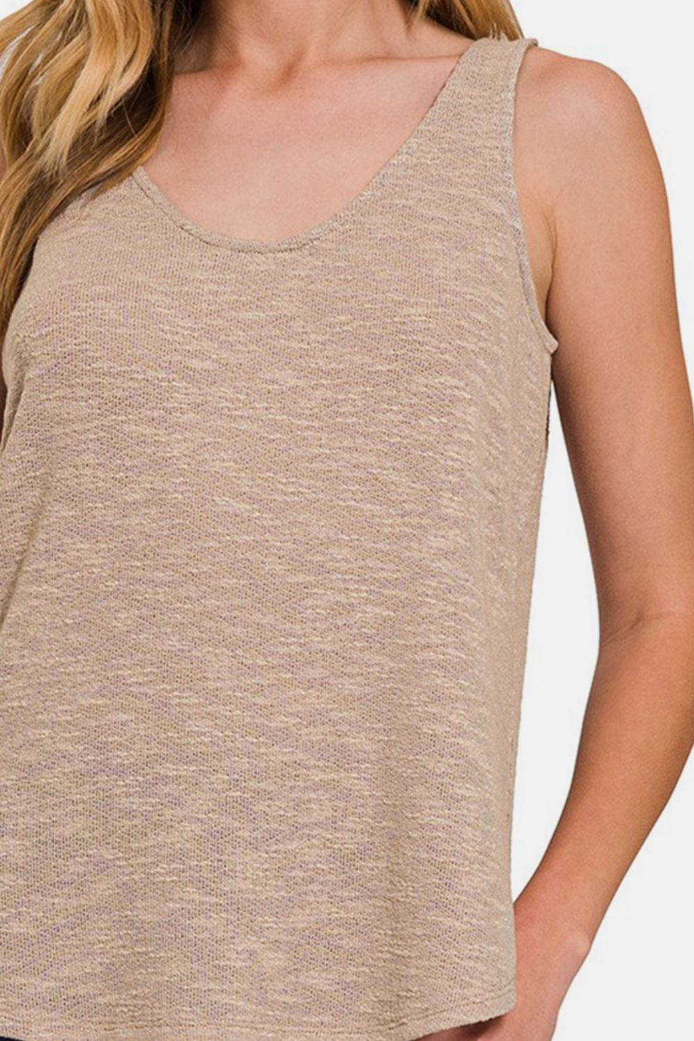 Sleeveless Double Scoop Neck Tank Top