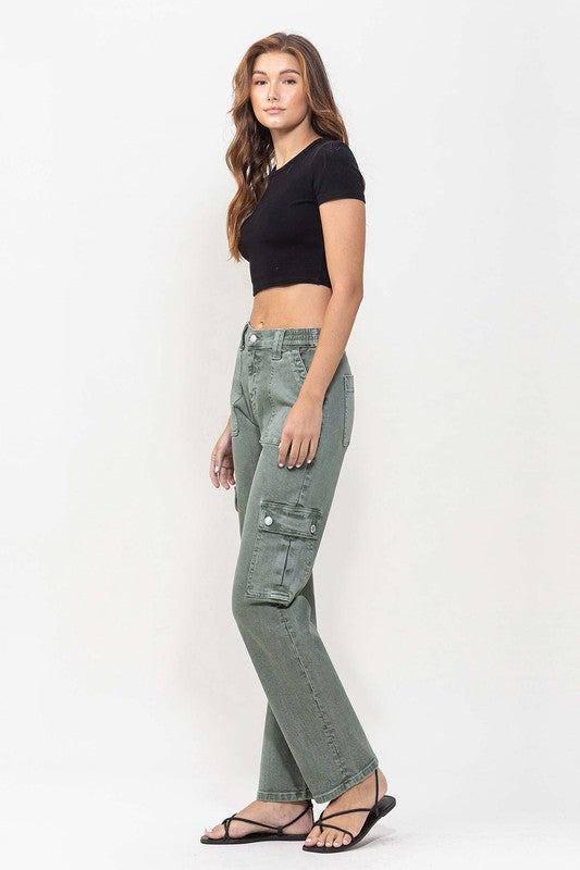 Mid Rise Straight Jeans with Cargo Pocket Detail