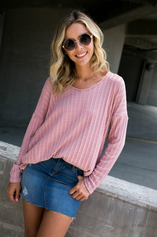 Variegated Cashmere Long Sleeve Top