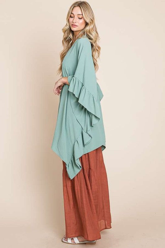 Wide Ruffle 3/4 Sleeve Kimono