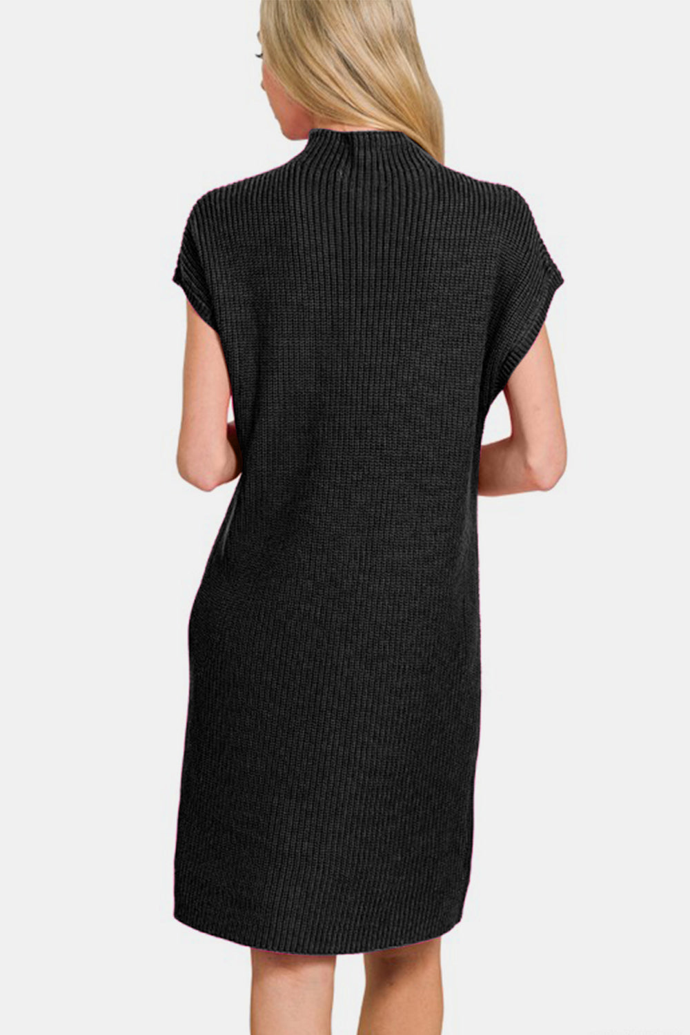 Mock Neck Short Sleeve Sweater Dress With Pocket