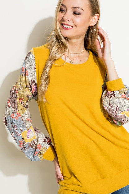 Plus Floral Woven Bubble Puff Sleeve Top