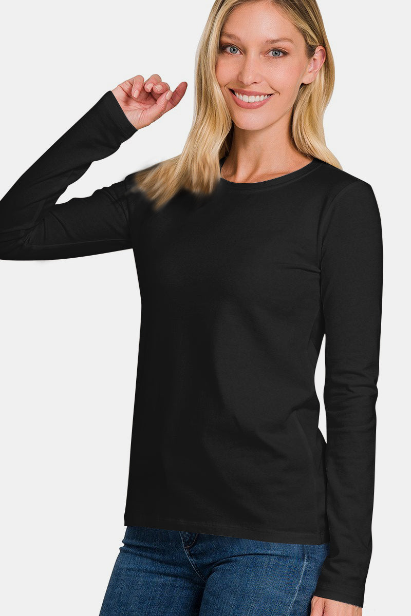 Cotton Crew Neck Long Sleeve T-Shirt