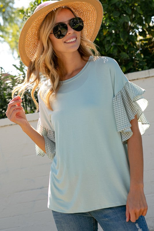 Gingham Ruffle Sleeve Top