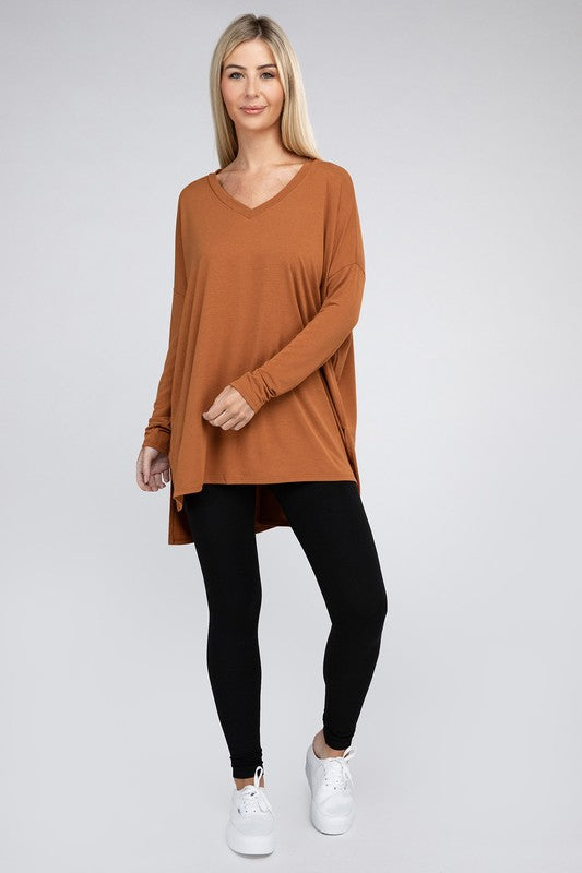 ZENANA | Dolman Sleeve Round Neck Top With Front Pocket