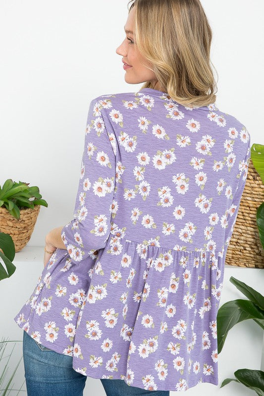 Plus Floral Split Neckline Babydoll Tunic