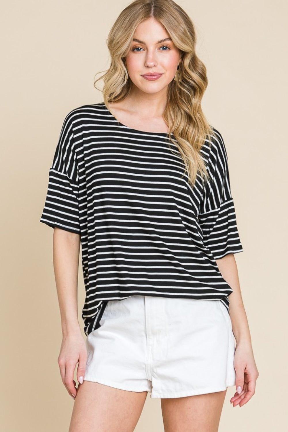 Black Striped Round Neck T-Shirt