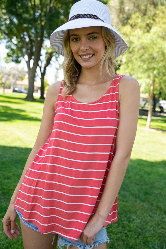 Plus Stripe Round Neck Tank Top