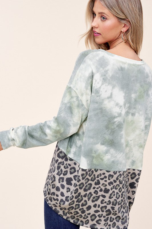 Cloud Tie Dye Cheetah Mix Pullover Top