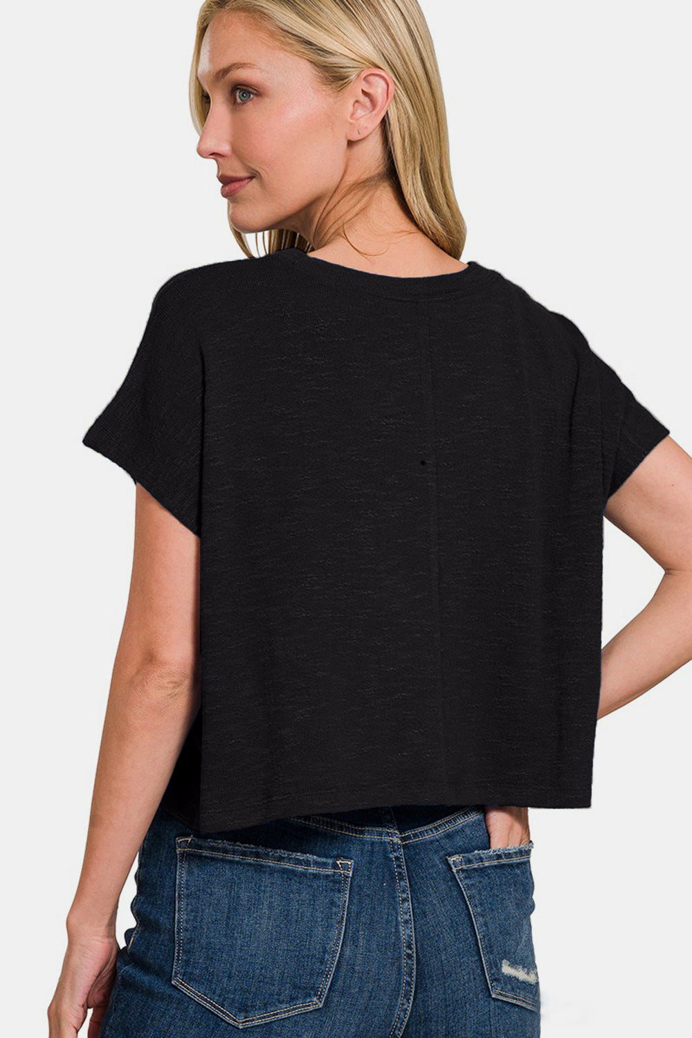 Knit Round Neck Cropped Top