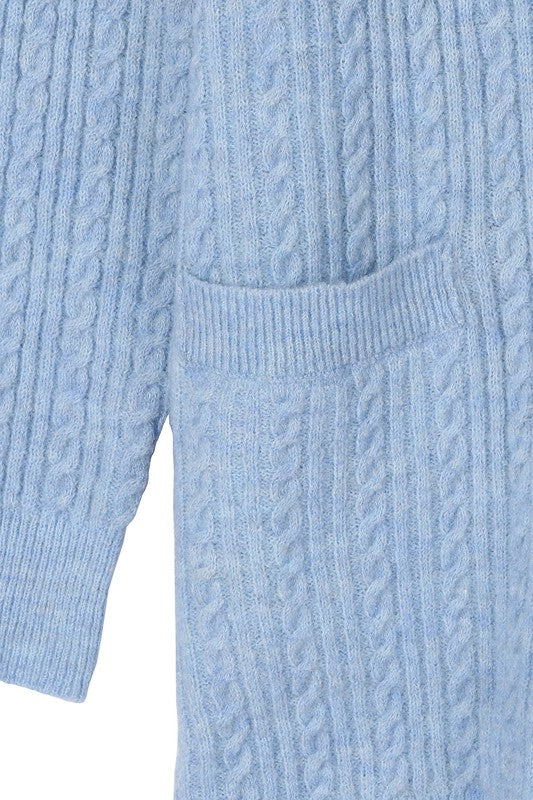 Light Blue Wool Blended Cable Knit Cardigan