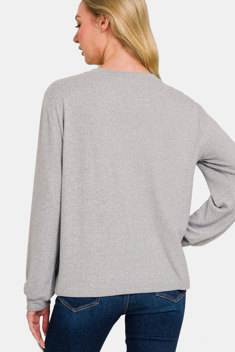 Soft Melange Hacci Round Neck Long Sleeve Tee