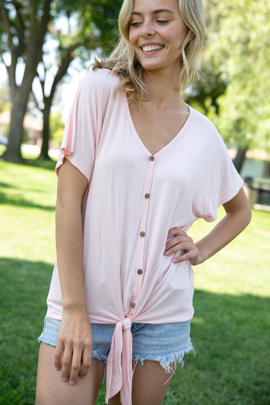 Solid Button Down Tie Top