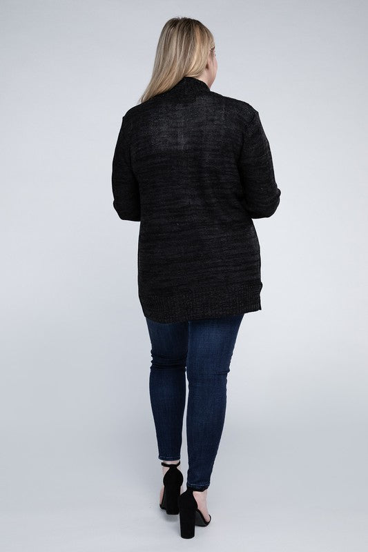 Plus Solid Open Front Knit Cardigan