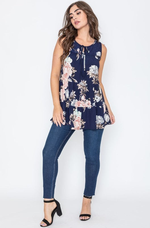 Floral Sleeveless Tiered Tunic