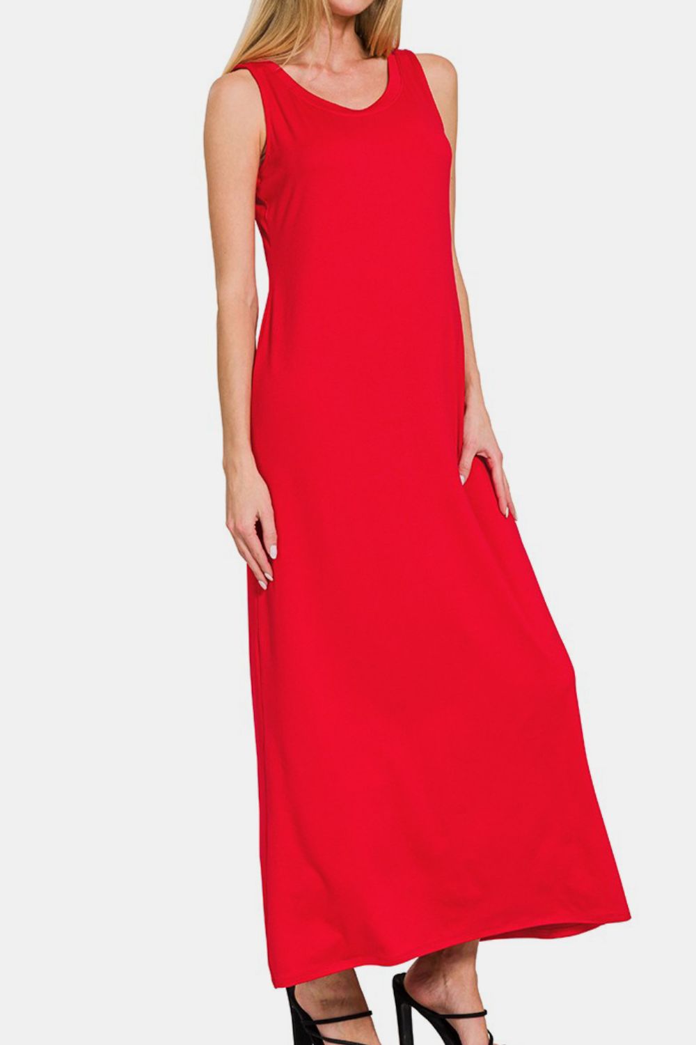 Sleeveless Flared Scoop Neck Maxi Dress