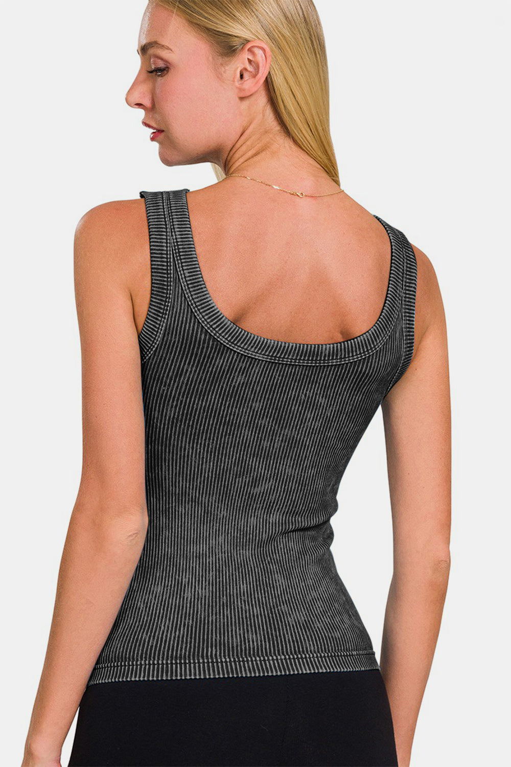 2 Way Neckline Washed Ribbed Cropped Tank Top