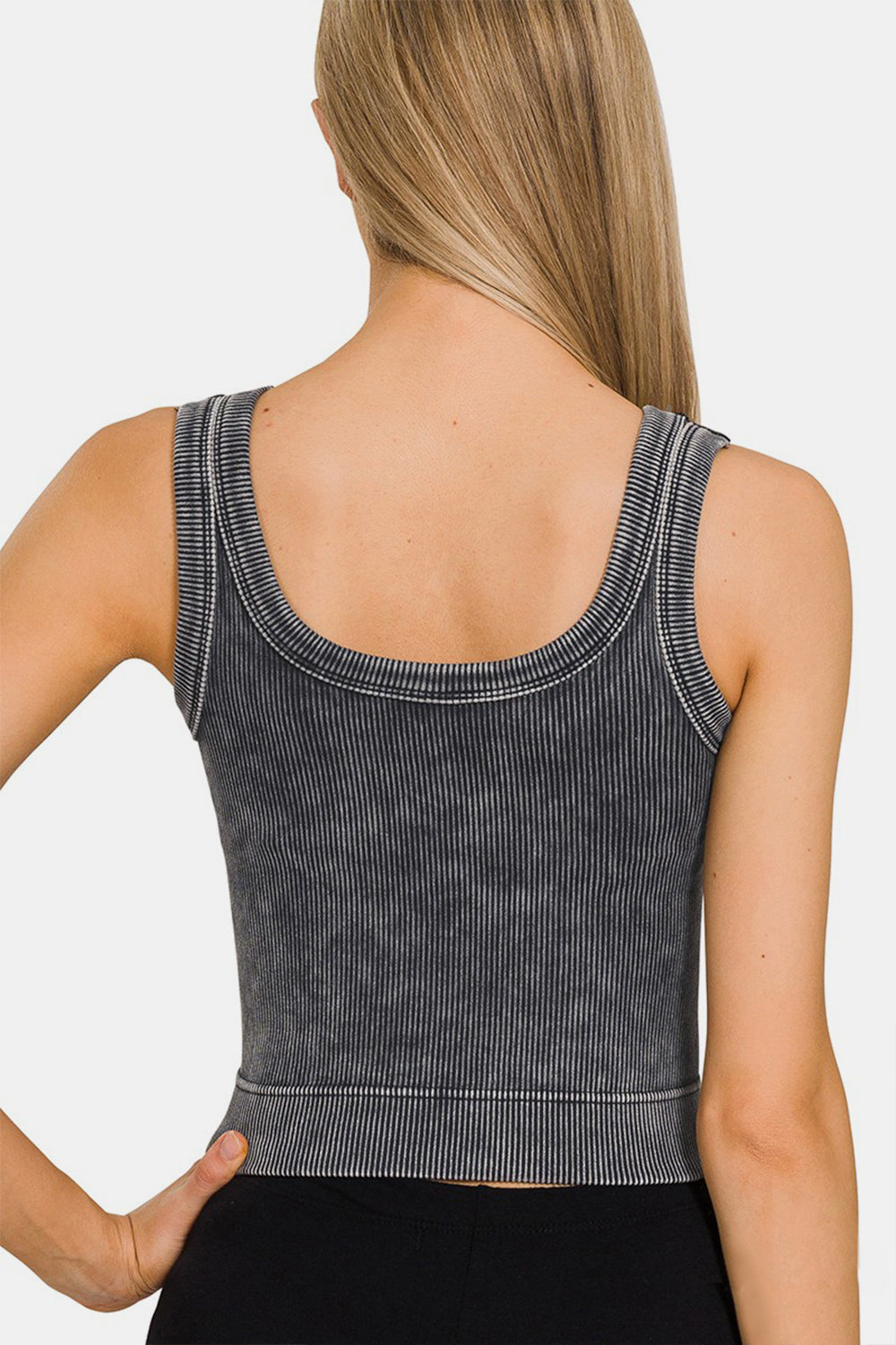 Washed Ribbed Cropped Scoop Neck Tank Top