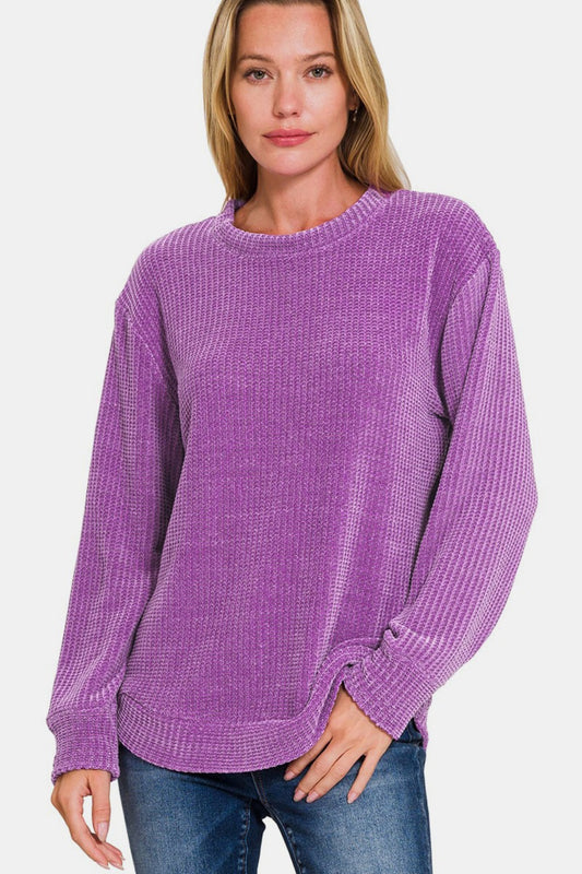 Chenille Waffle Round Neck Sweater