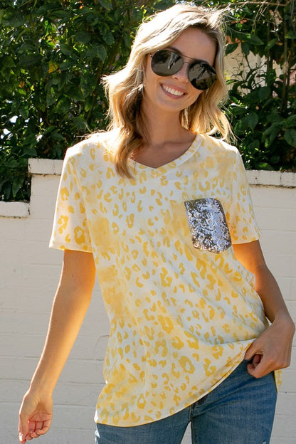 French Terry Animal Sequin Pocket Boxy Tee