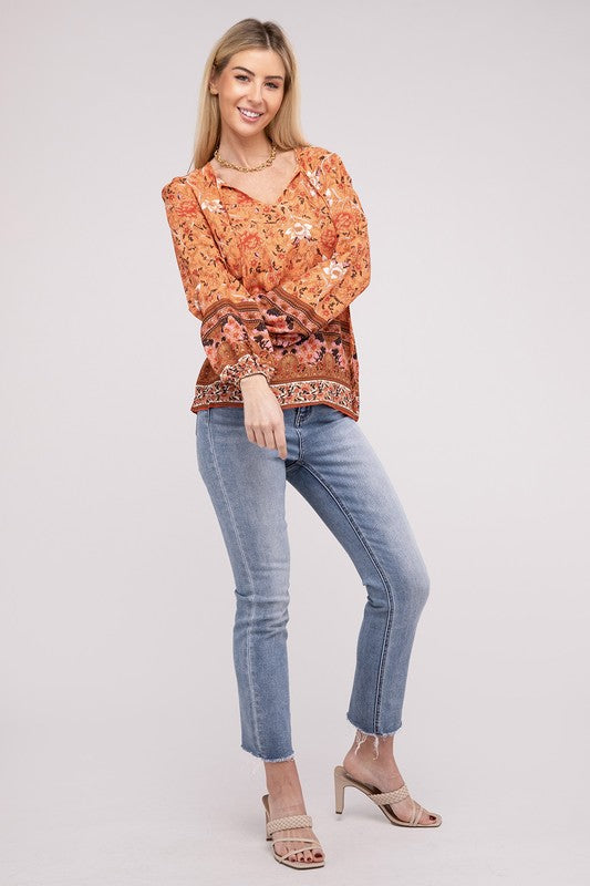 Paisley Print Tie Neck Blouse