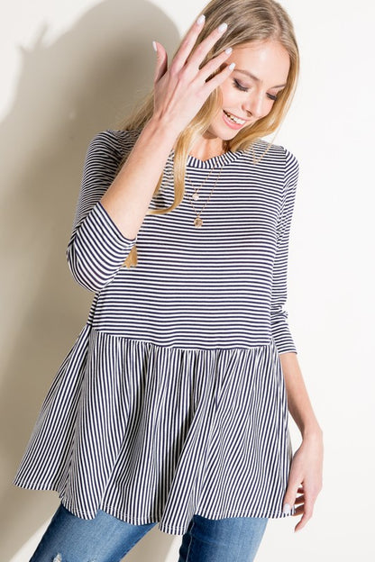 Plus Pin Stripe Babydoll Tunic Top