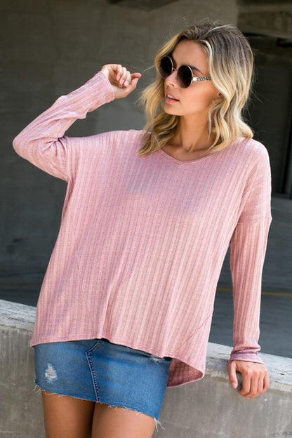 Variegated Cashmere Long Sleeve Top