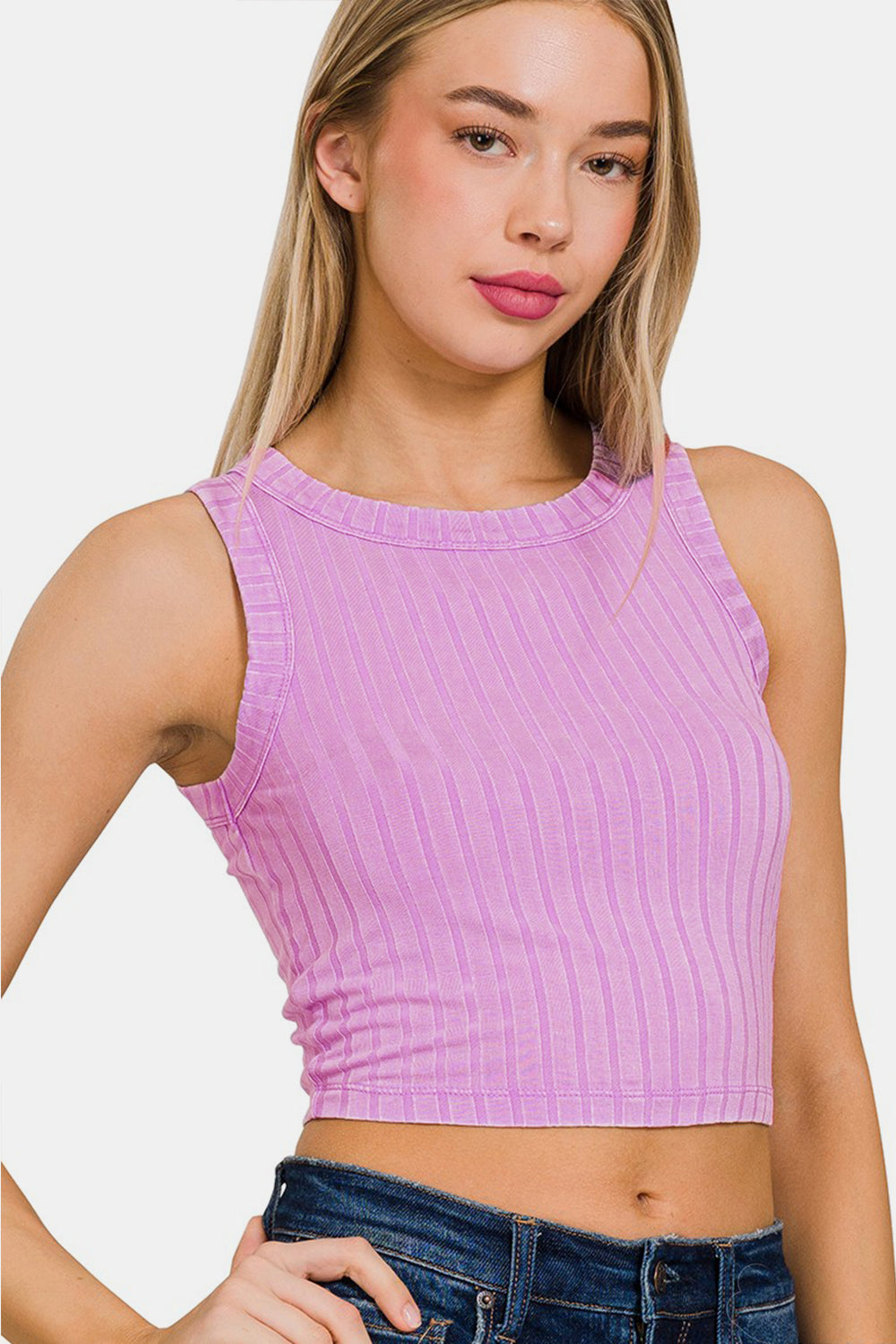 Ribbed Sleeveless Cropped Tank Top