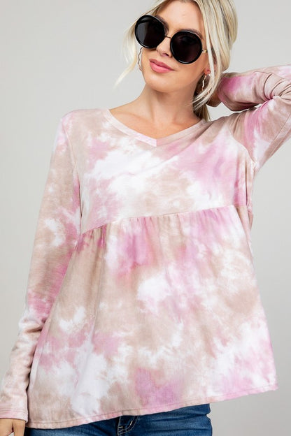 Cloud Tie Dye V-Neck Babydoll Top