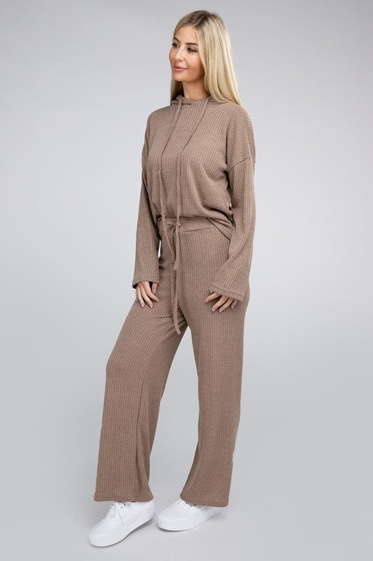 Textured Knit Hoodie and Pants Set