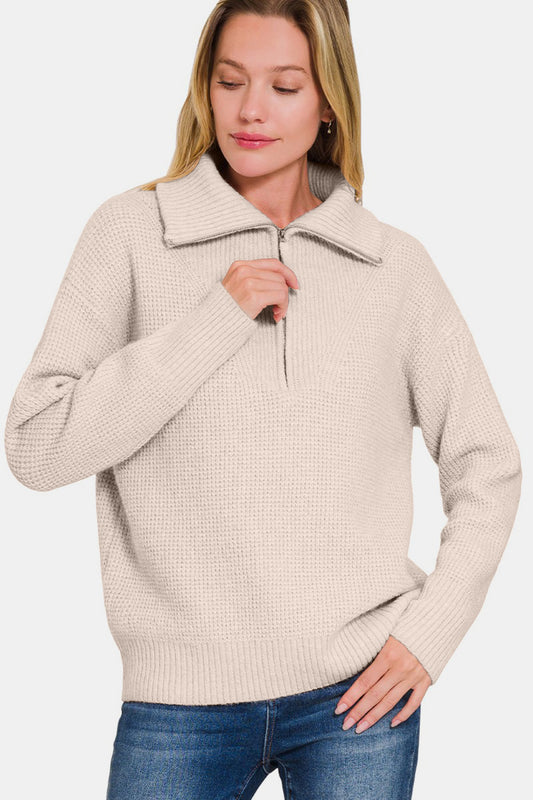 Half Zip High Collared Pullover Sweater