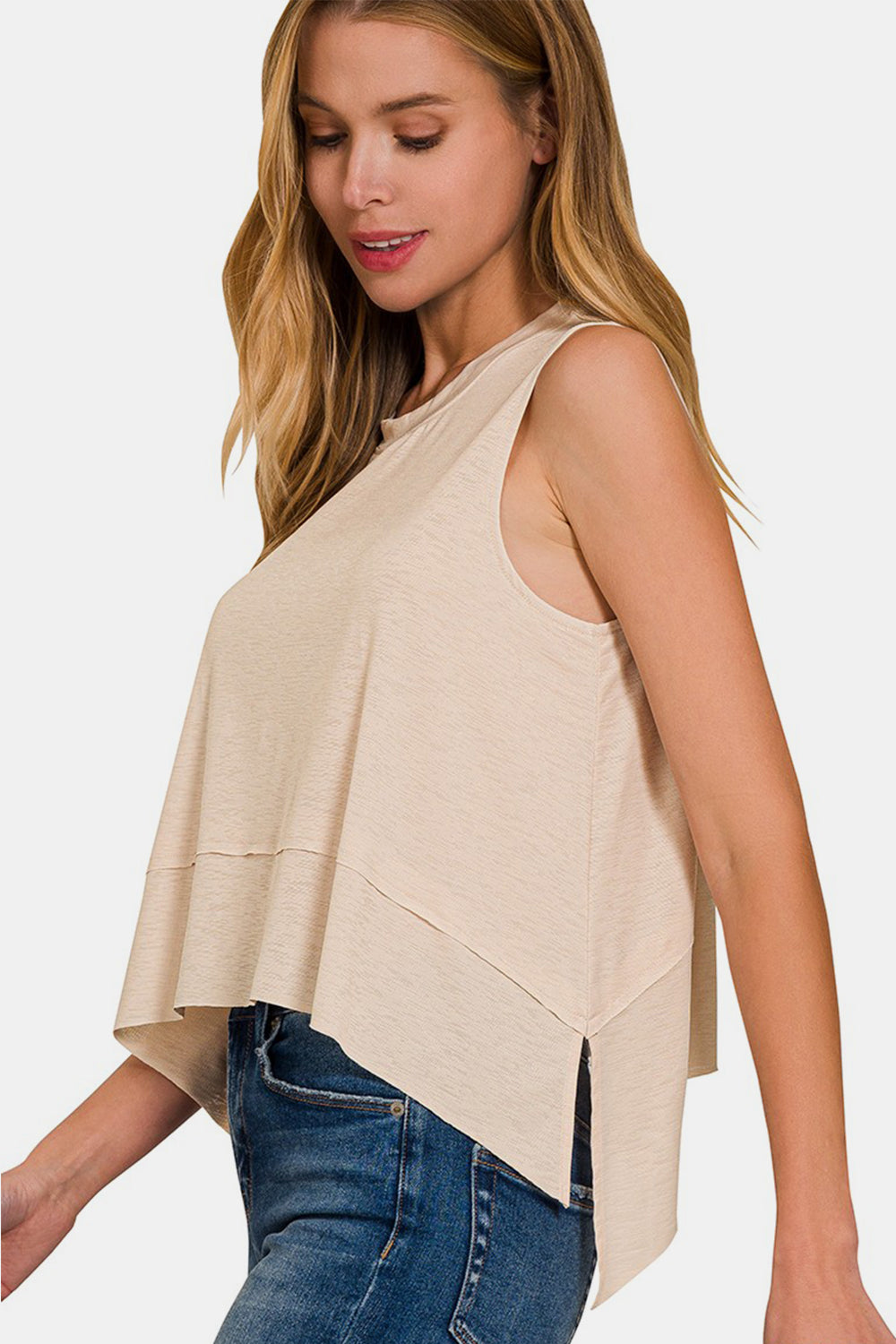 Shark Bite Side Slit Sleeveless Top