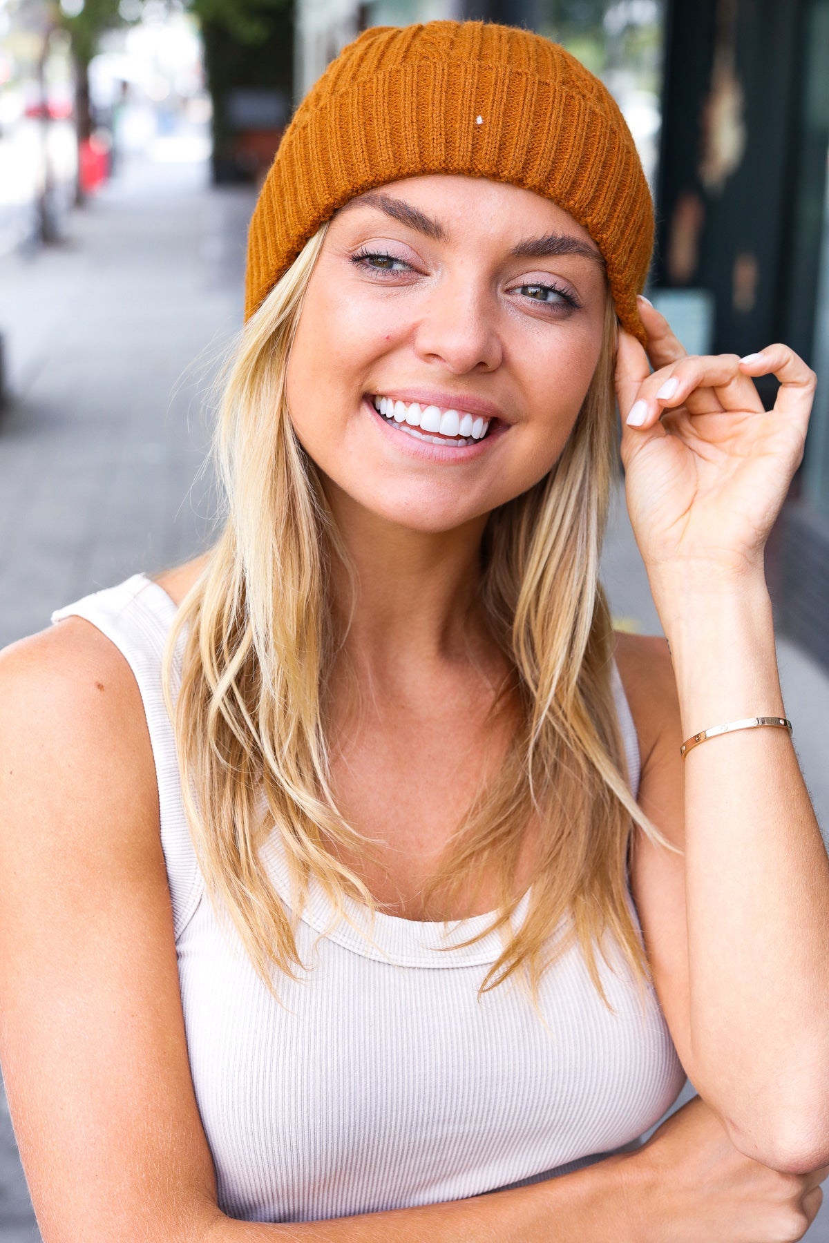 Mustard Cable Knit Beanie