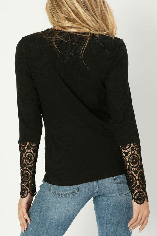 Lace Trim Henley Neck Tee