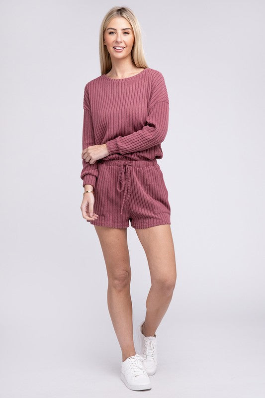 Ribbed Knit Long Sleeve Romper