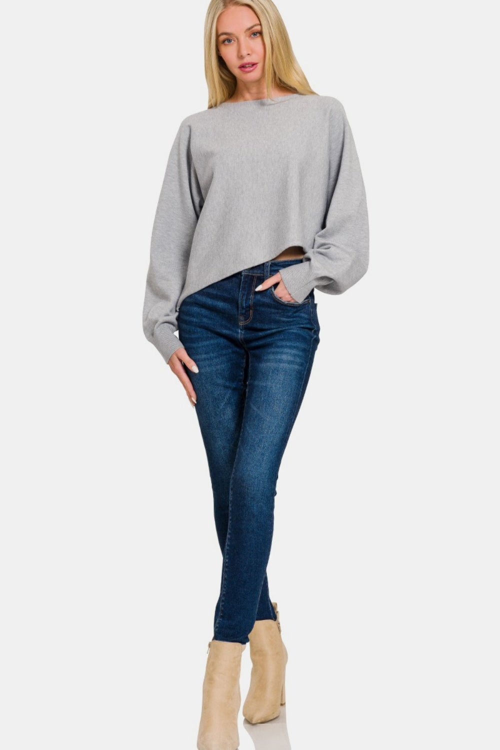 Viscose Asymmetric Hem and Sleeve Sweater