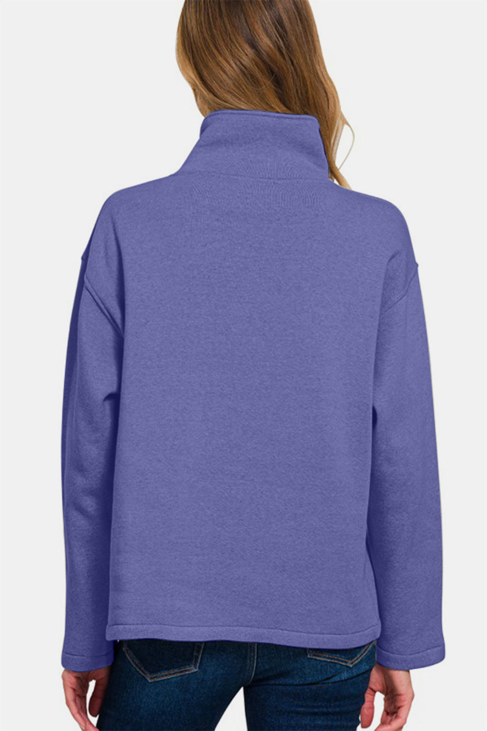 Fleece High Neck Half Snap Button Front Sweatshirt