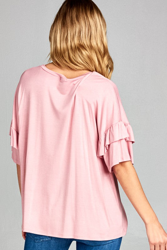 Plus Solid Ruffle Sleeve Everyday Top