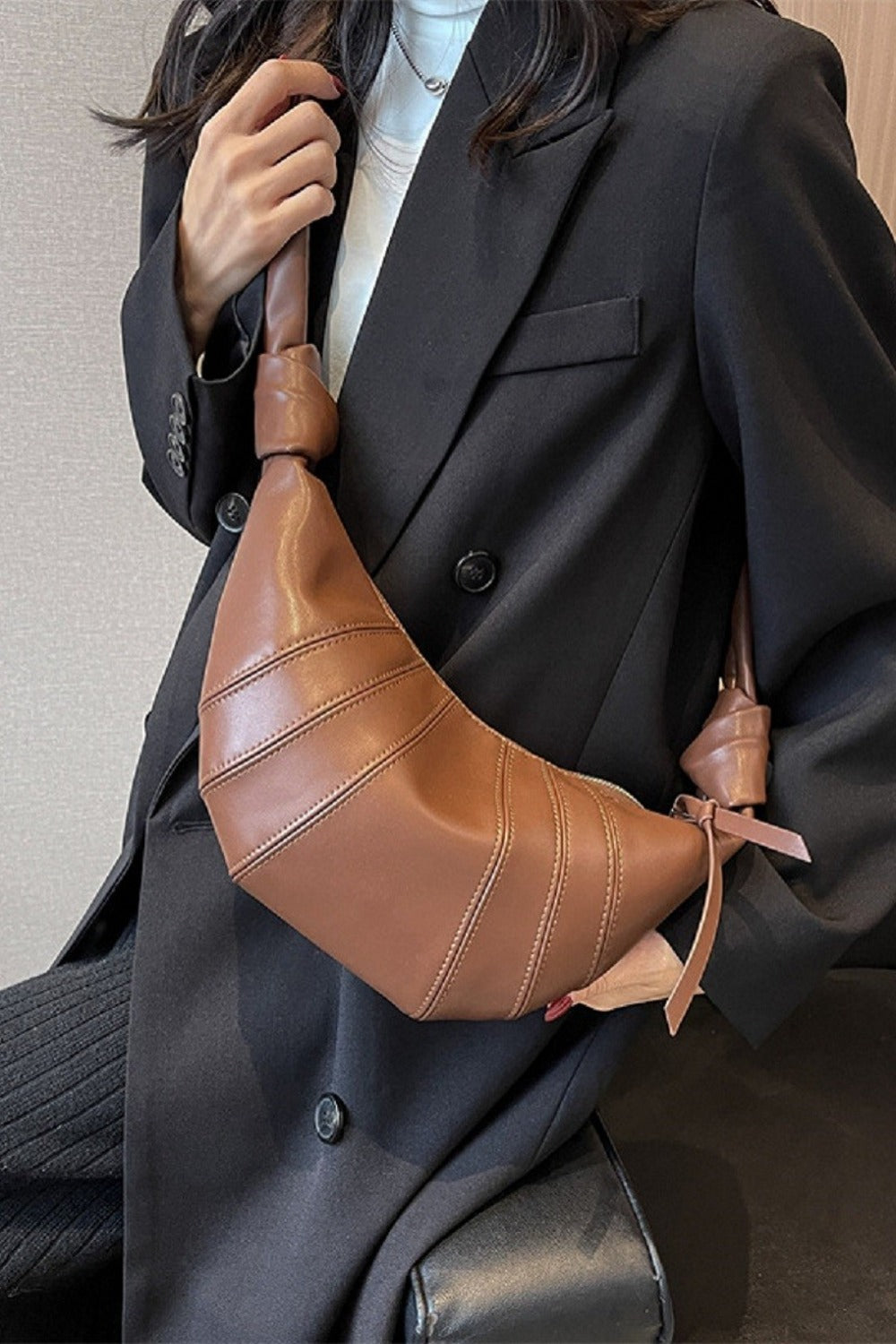 Vegan Leather Croissant Crossbody Shoulder Bag