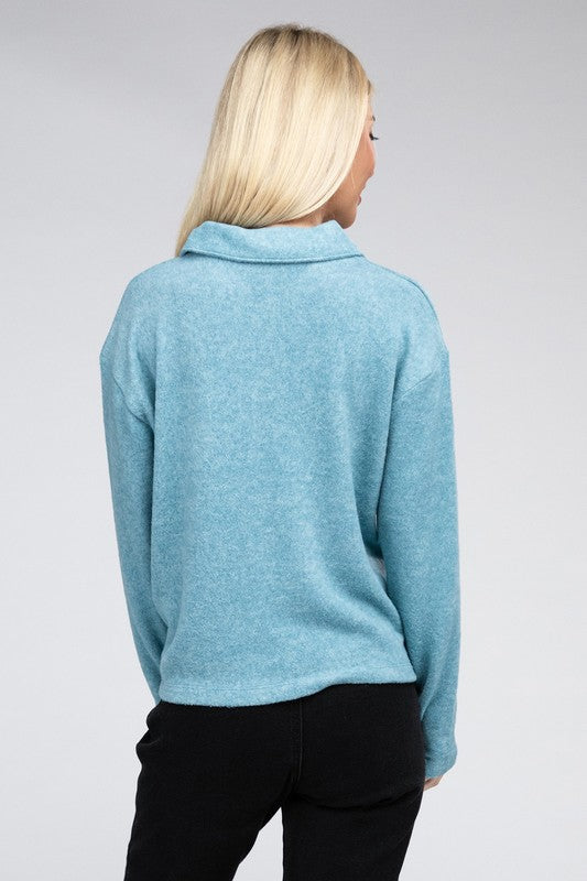 Brushed Melange Hacci Collared Sweater