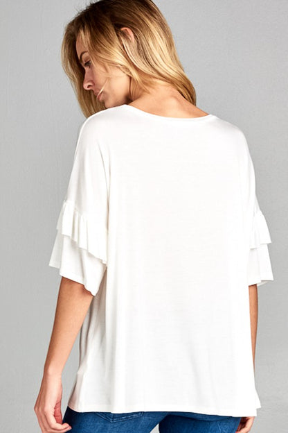 Plus Solid Ruffle Sleeve Everyday Top